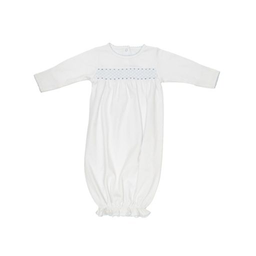 Sweetly Smocked Greeting Gown White/Blue 0/3m