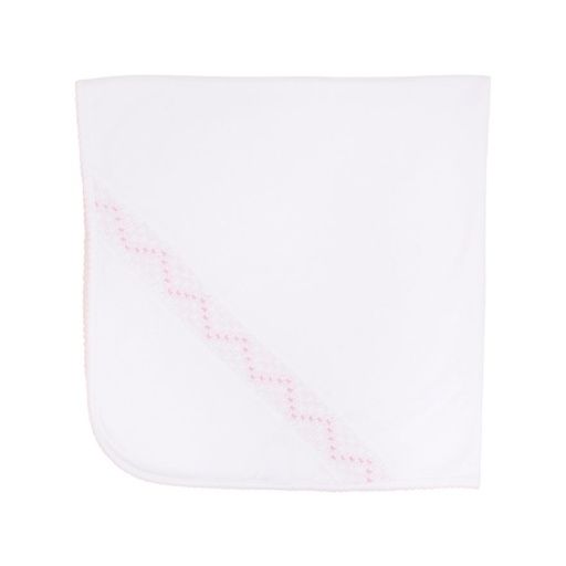 Sweetly Smocked Blessing Blanket White/Palm Beach Pink