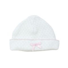 Paty White Saylor Cap, Pink Trim &amp; Bow