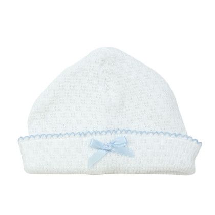 Paty White Saylor Cap, Blue Trim &amp; Bow
