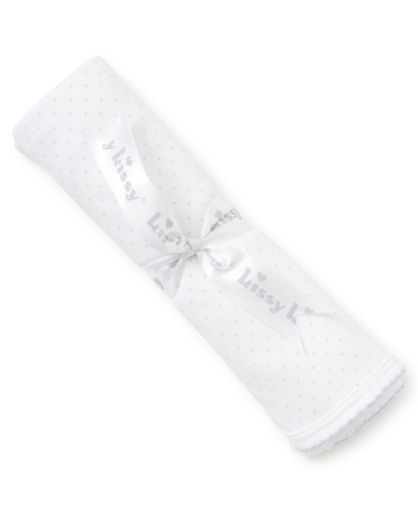 New Kissy Dots Print Blanket, White/Lt Blue