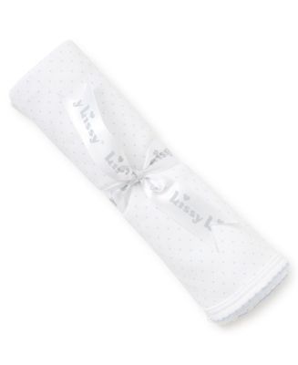New Kissy Dots Print Blanket, White/Lt Blue