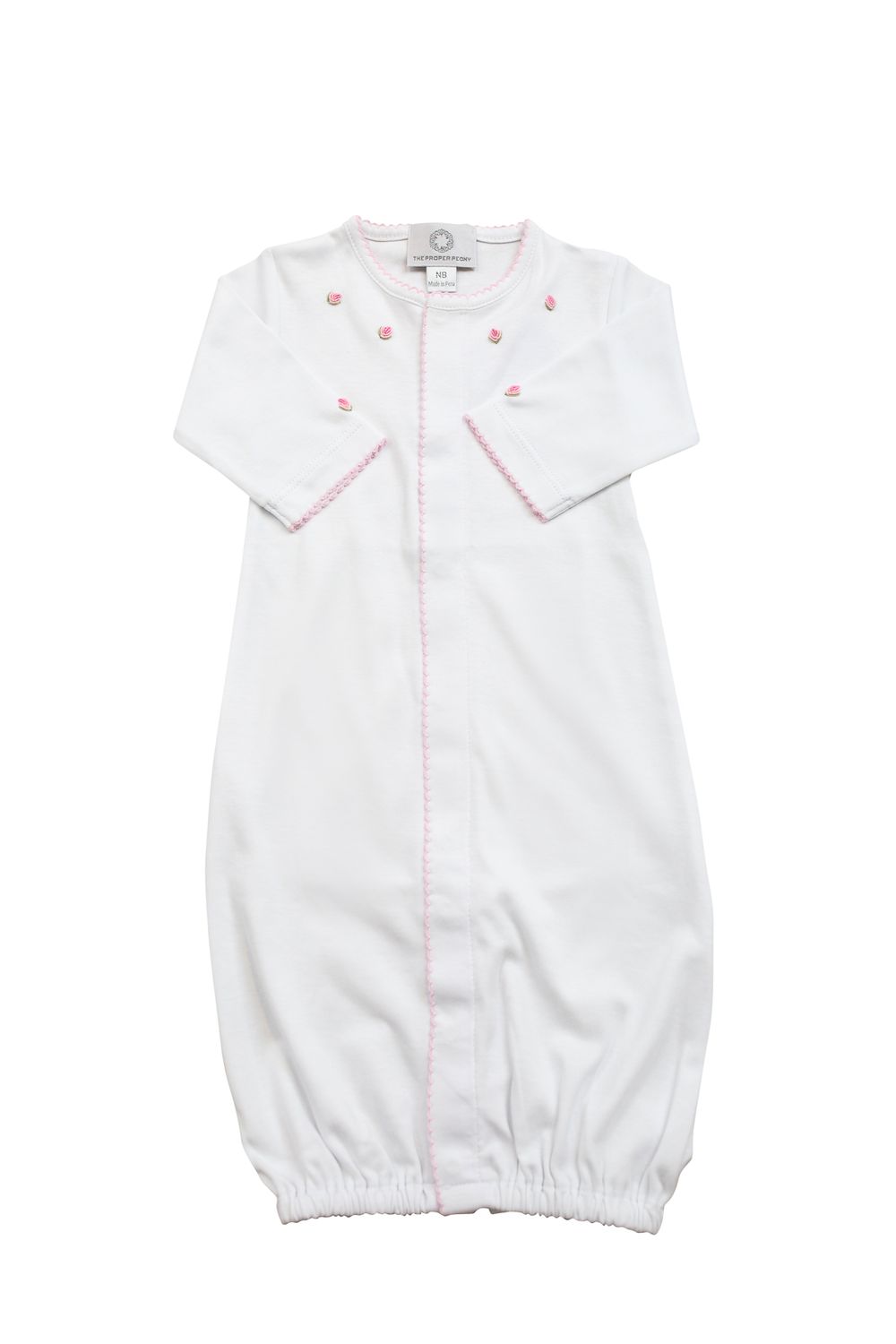 White Pima Converter Gown with Pink Rosebuds