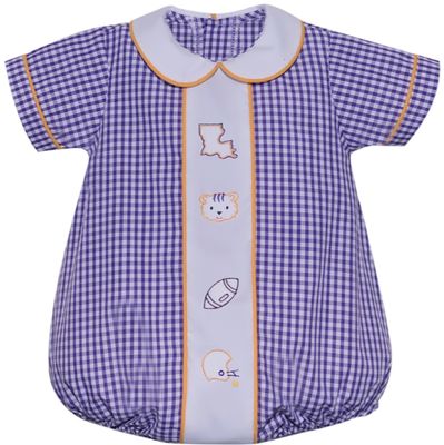 Boys 4 Logo Embroidered Purple Gingham/Gold Bubble