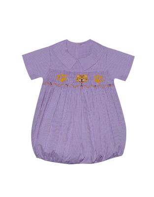 Purple Gingham Smocked Tiger/Paws Boys Bubble