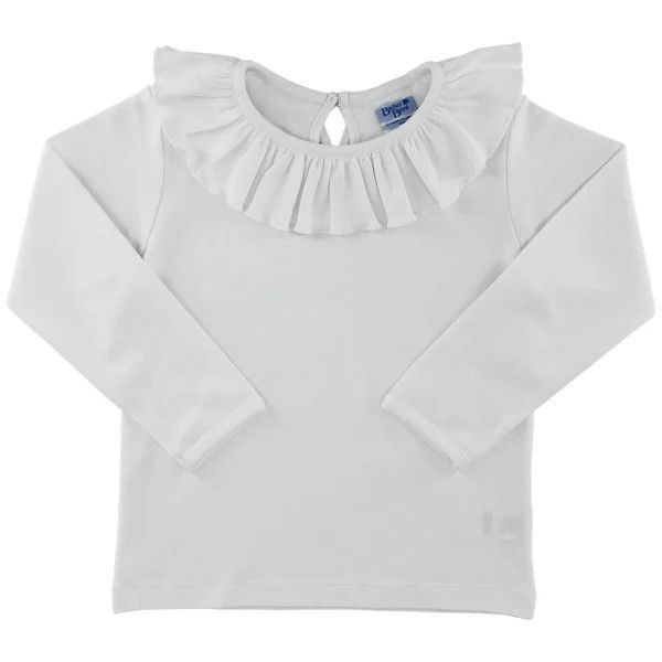 Long Sleeve Ruffled Tee, White