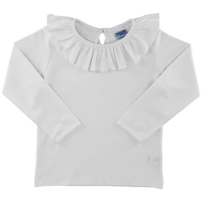 Long Sleeve Ruffled Tee, White