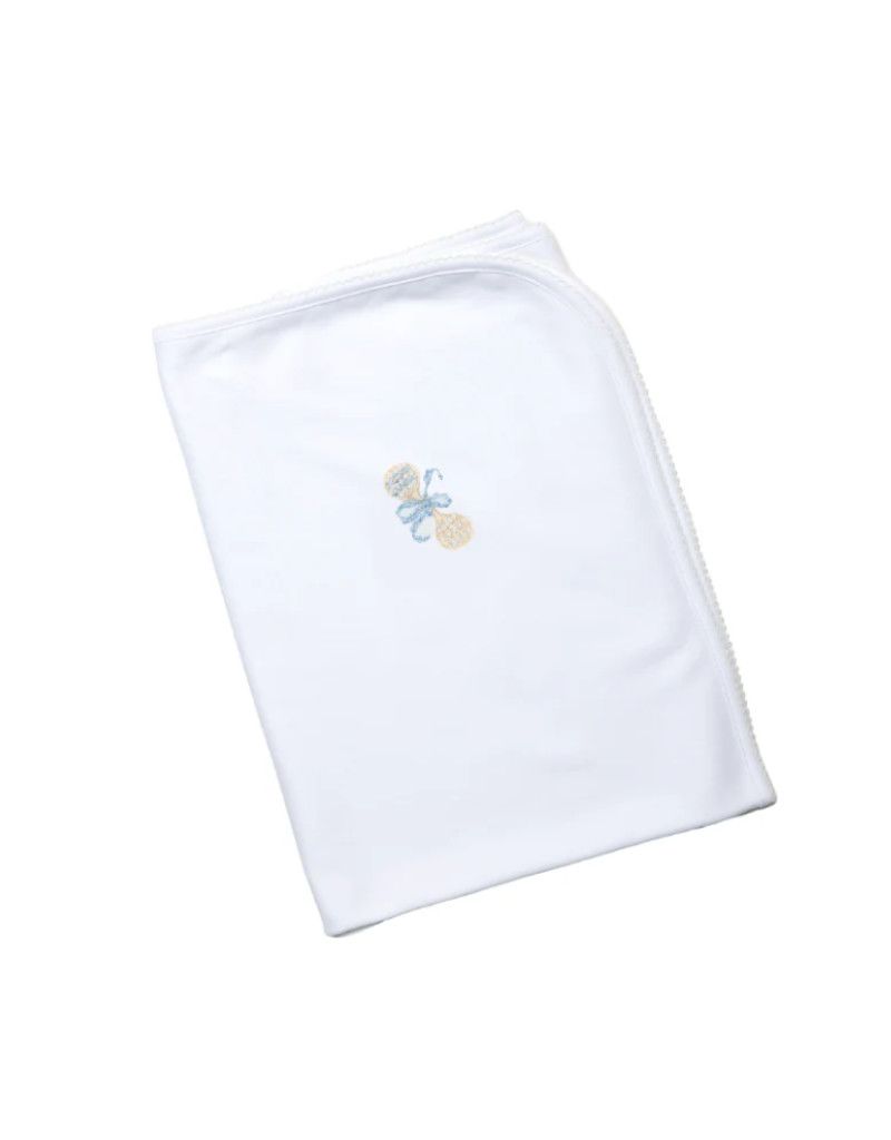 Baby Boy Blue Heirloom Embroidered Rattle Blanket