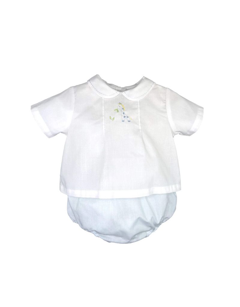 Blue Giraffe Diaper Set With Bonnet 