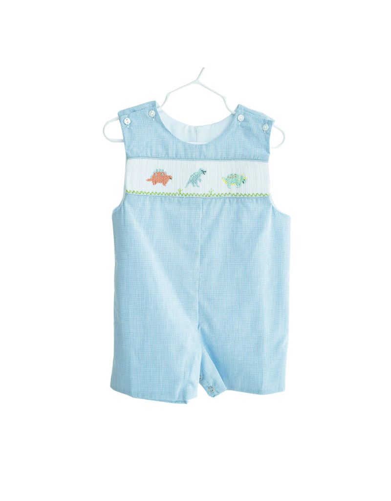 Blue Micro Gingham Jon Jon W/Smocked Dino