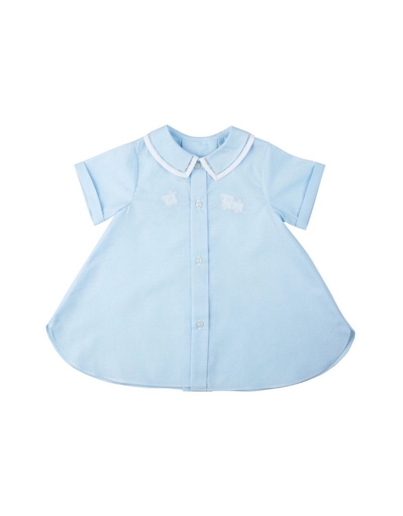 Blue Open Front Daygown with Train