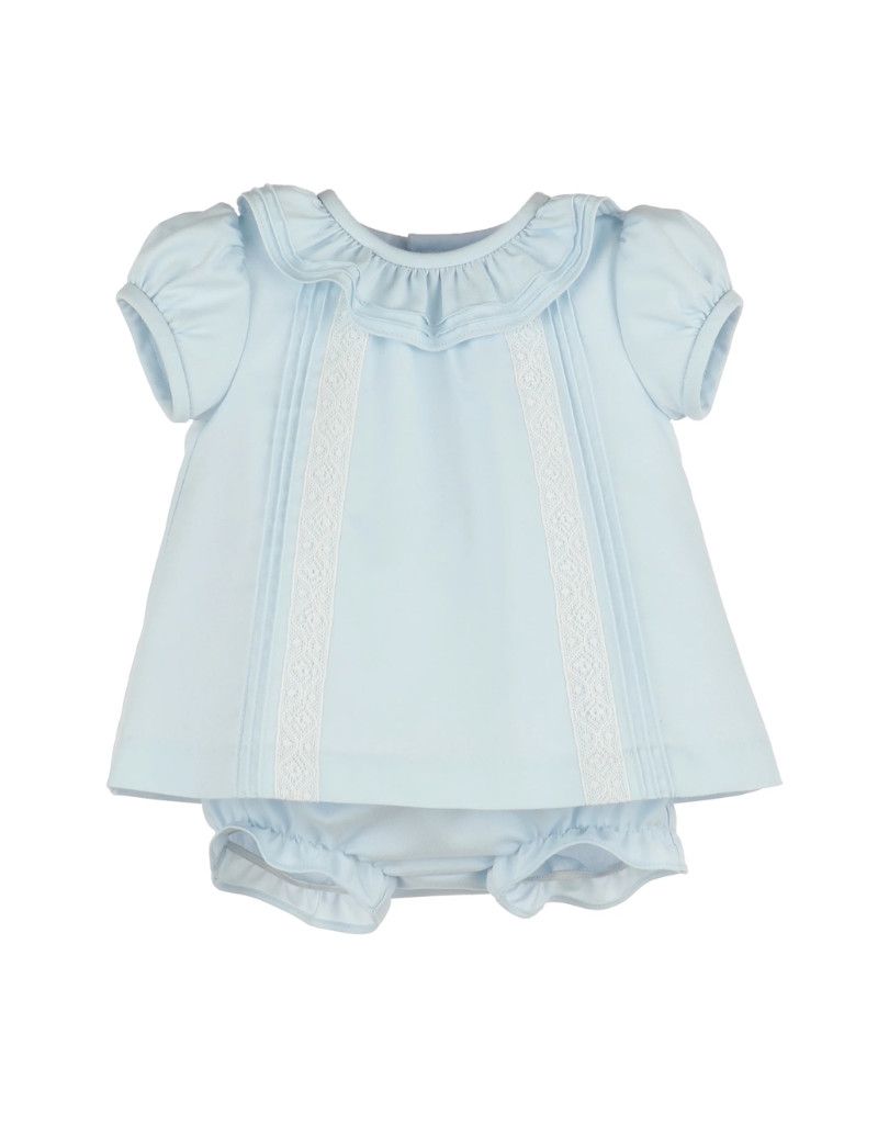 Blue Pintucks &amp; Lace Bishop Dress