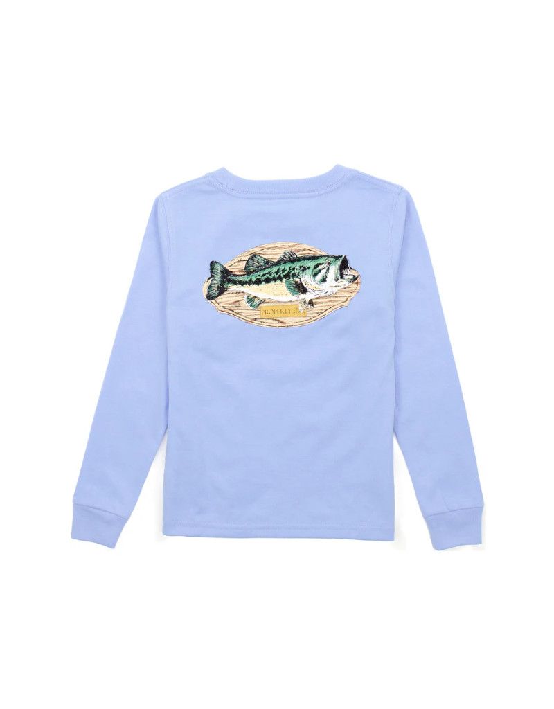 Boys Bass Mount Long Sleeve Tee, Light Blue