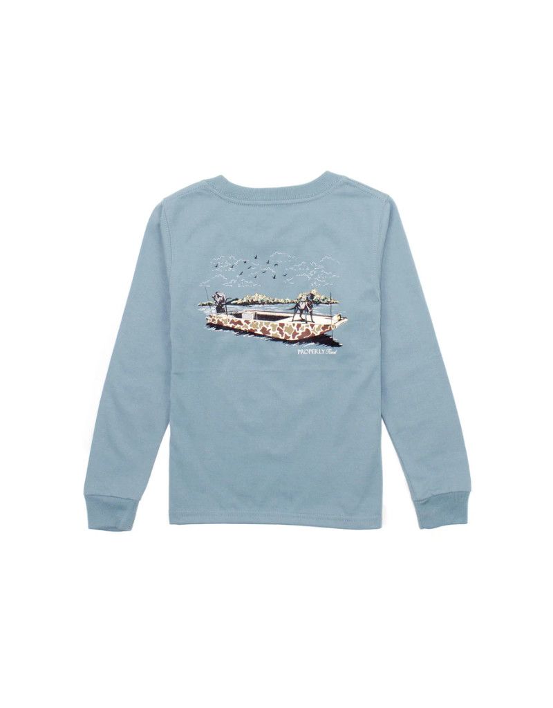 Boys Boat Ride Long Sleeve Tee, Steel Blue