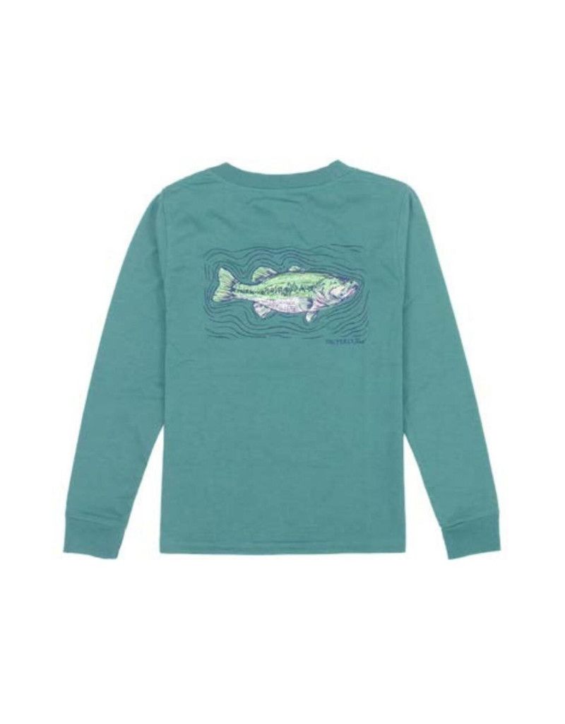 Boys Long Sleeve Tee, Spotted Bass-Green