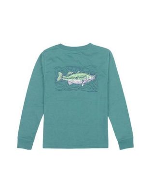 Boys Long Sleeve Tee, Spotted Bass-Green