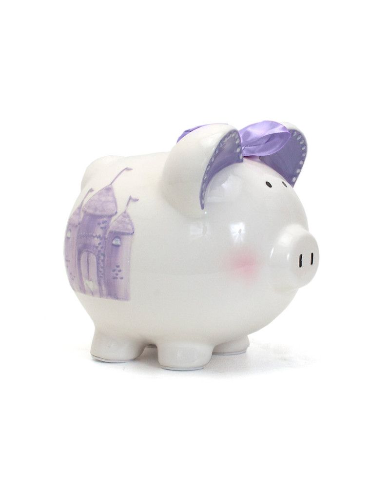 Castle Piggy Bank W/Lavender Bow
