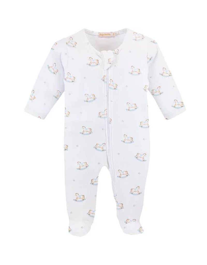 Cute Rocking Horse Blue Printed Zipped Footie