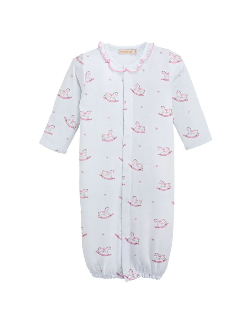 Cute Rocking Horse Pink Printed Conv Gown NB