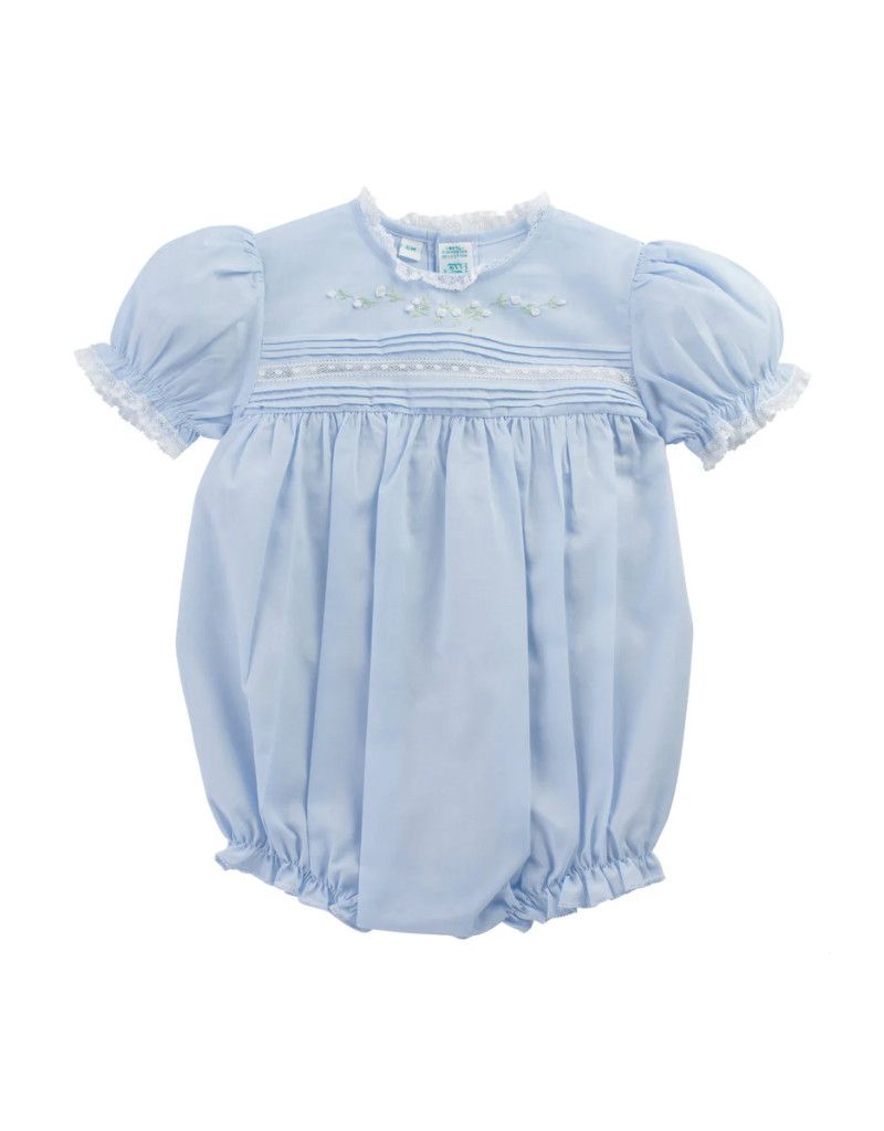 Floral Bullions And Lace Romper Blue