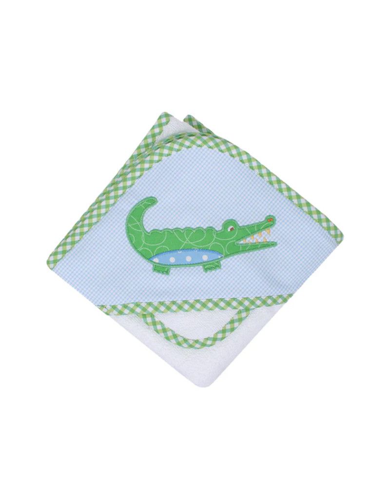 Hooded Towel and Washcloth Set, Blue Alligator