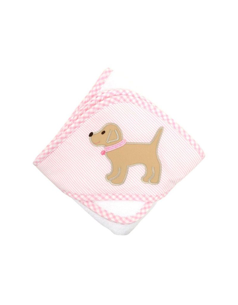 Hooded Towel and Washcloth Set, Pink Lab Puppy