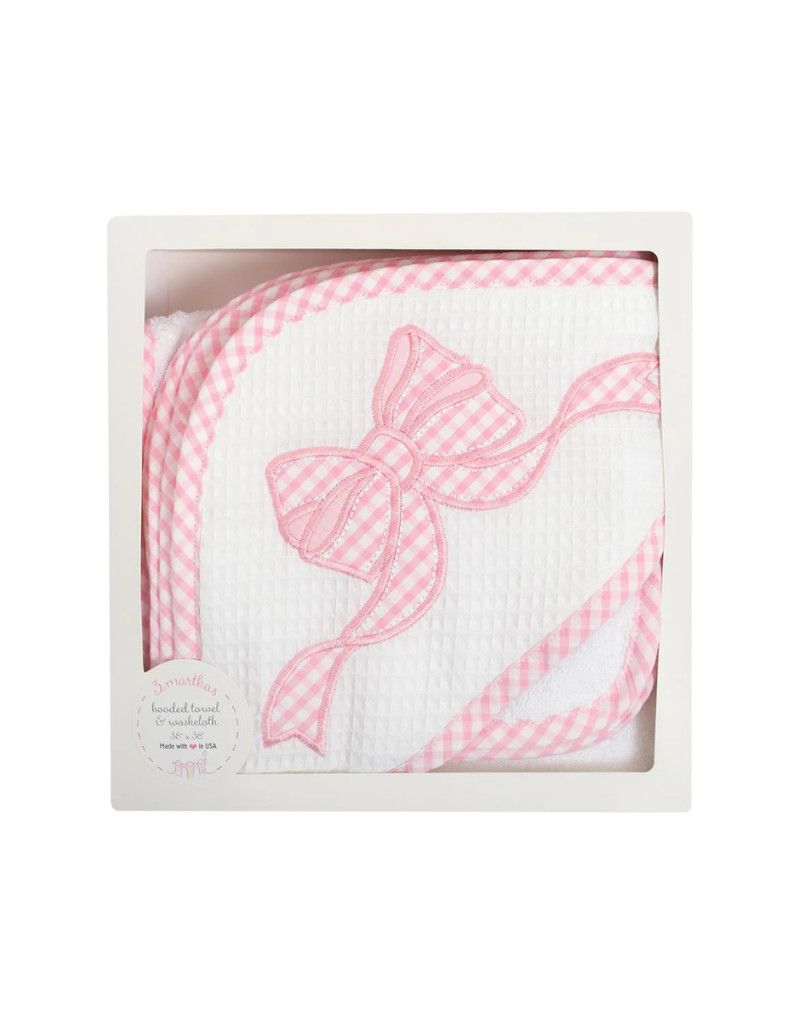 Hooded Towel and Washcloth Set, Pink Bow