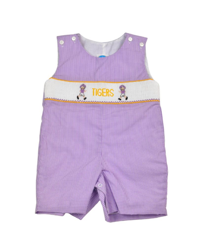 Lavender Gingham Smock Tigers and Helmets Jon Jon