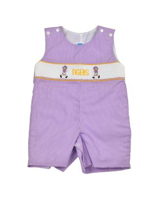 Lavender Gingham Smock Tigers and Helmets Jon Jon