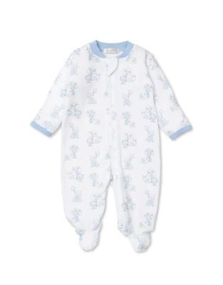 Light Blue Gingham Jungle Zipper Footie PJs