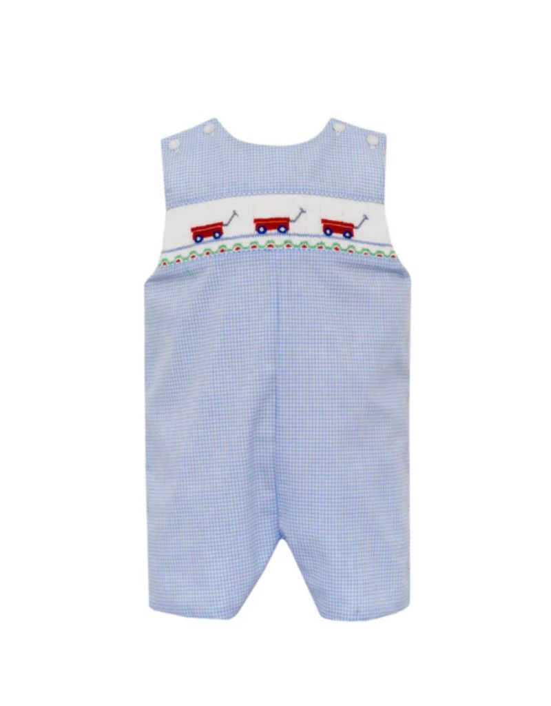 Light Blue Gingham Jon Jon W/Smocked Wagon