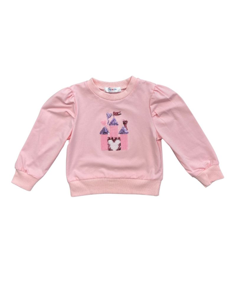 Lily Castle Pink Sequin Long Puff Sleeve Shirt
