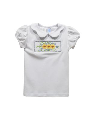 Peter Pan Collar Knit Top W/Smocked Sunflowers