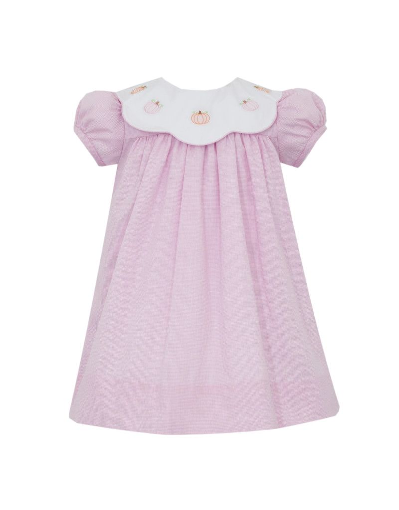 Pink Microgingham Dress w/ Scallop Pumpkin Collar