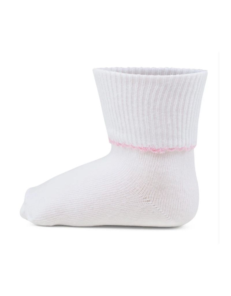 Pink Picot Trim Cotton Fold Over Socks 1422