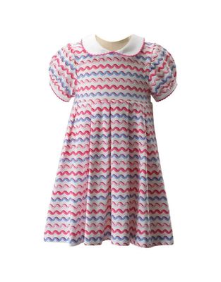 Pink Squiggles Short Sleeve Dress With Collar