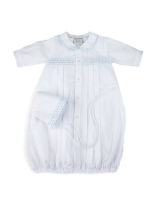 Preemie Boys Dot Embroidered Take Me Home Gown with Hat Wht/Bl