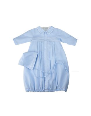 Preemie Boys Dot Embroidered Take Me Home Gown with Hat Bl/Wht