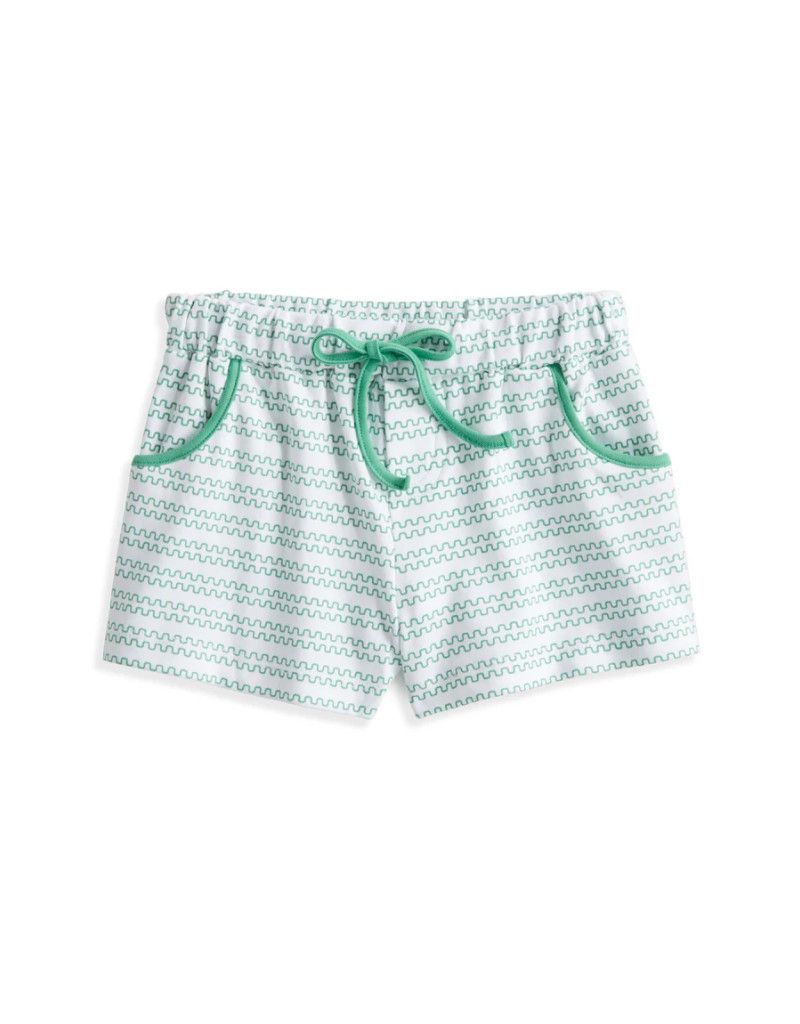 Printed Pima Play Shorts, Green Ticking