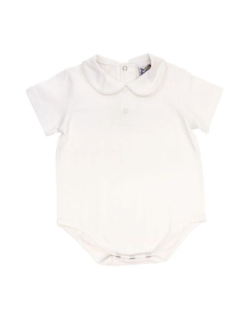 Short Sleeve White Knit Boys Onesie