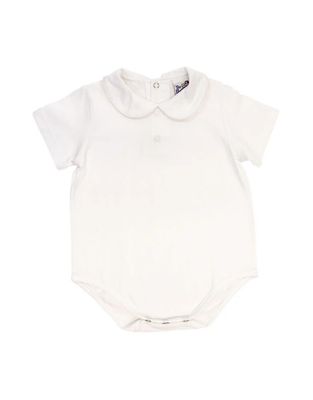 Short Sleeve White Knit Boys Onesie