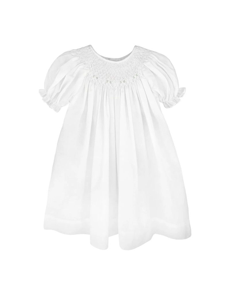 Smocked Daygown With Raglan Embroidery- White