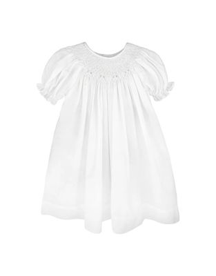 Smocked Daygown With Raglan Embroidery- White