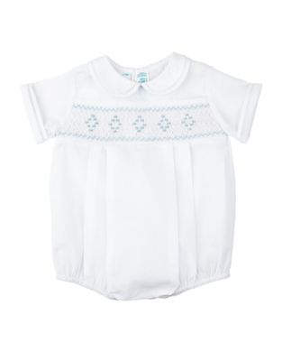 Smocked Embroidered Diamond Creeper White