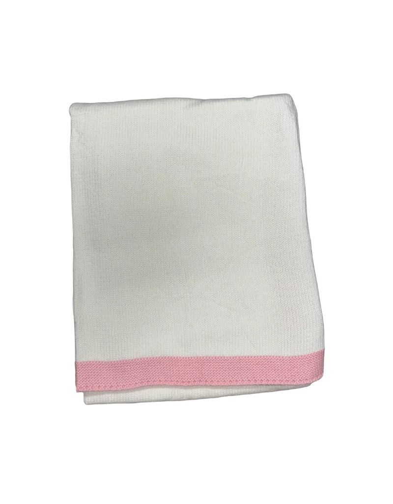 Soft Cotton Blanket - White w/ Pink Trim