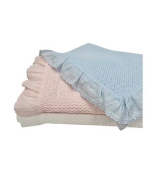 Stonewashed Basketweave Blanket with Dotted Swiss Ruffle Pink