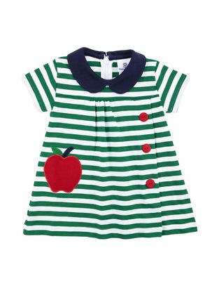 Stripe Knit Yoke Dress With Apple