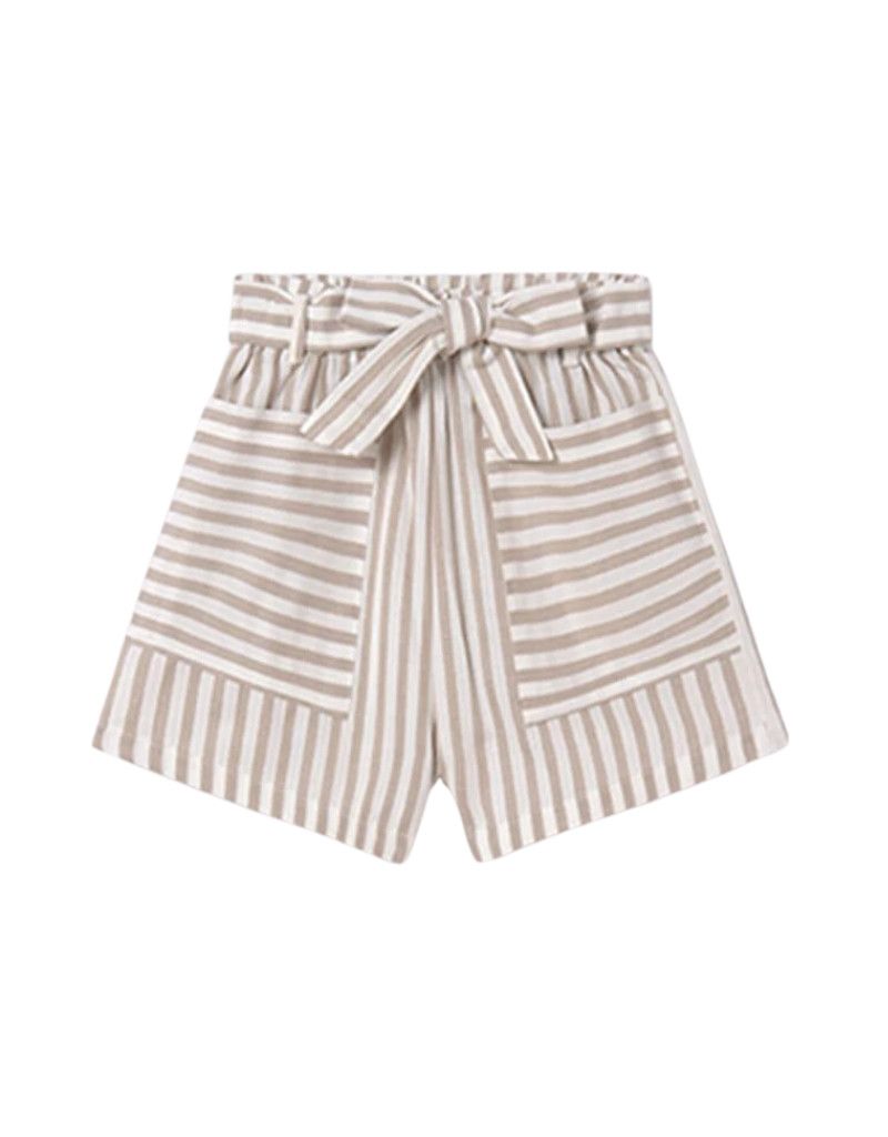 Taupe Stripe Linen Shorts