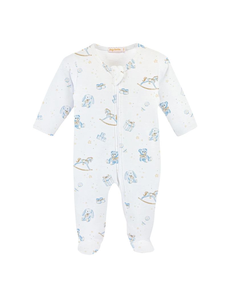 Toy Blue Printed Zipped Footie