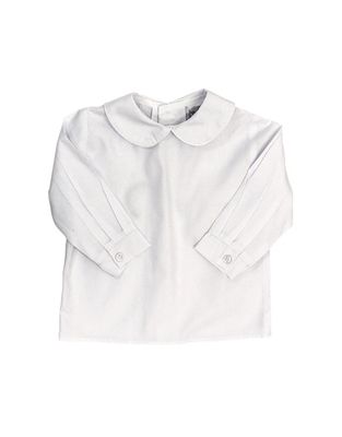 White Boys Long Sleeve Piped Shirt w/ Button Back